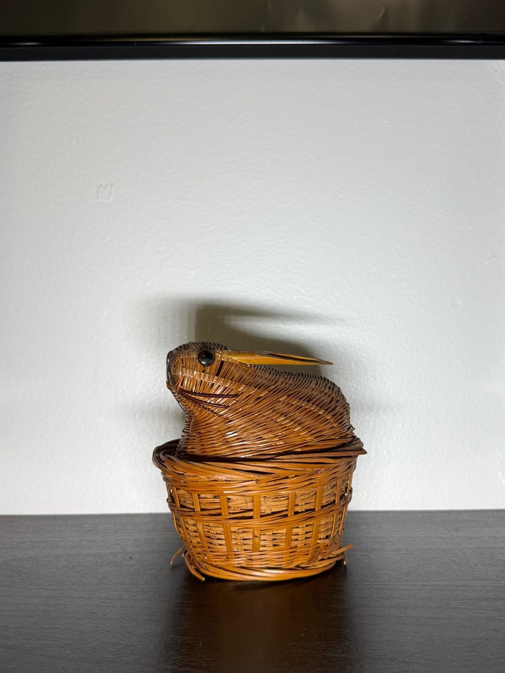 Vintage 1980s Wicker Bunny Rabbit Woven Basket Trinket Holder